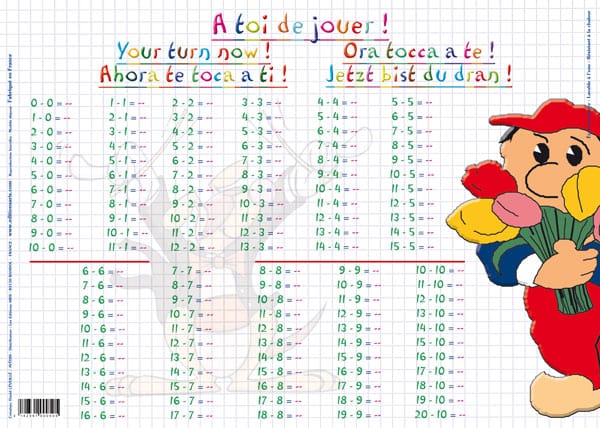 Napperon d'apprentissage - Mes tables de soustraction