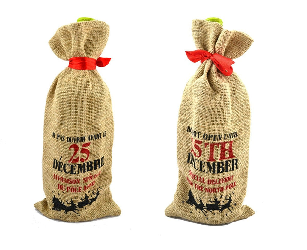 Sac cadeau pour bouteille de vin - Ne pas ouvrir avant .... ( bilingue )