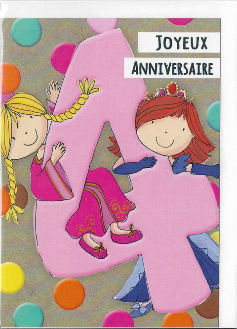 Carte de souhait - Anniversaire - Fille 4 ans