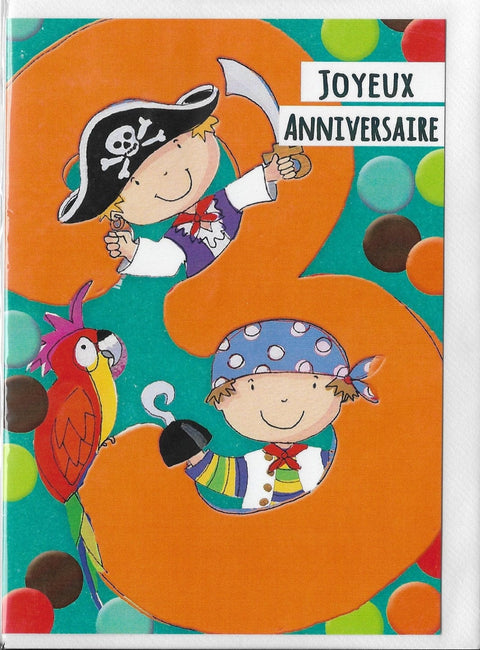 Carte de souhait - Anniversaire -  Garçon 3 ans