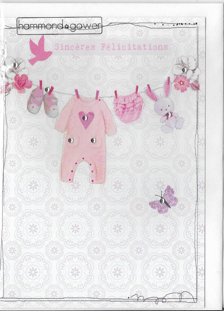 Carte de souhait - Naissance - Linge Fille