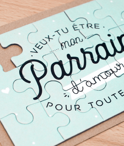 Carte de souhait - puzzle  - Veux-tu être mon parrain?